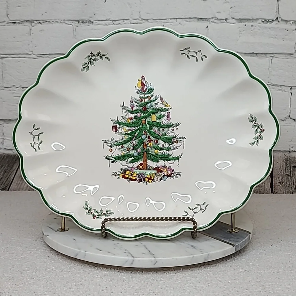 Spode Christmas Tree Mint Vintage Collectible Large Scallop/Fluted Oval Platter